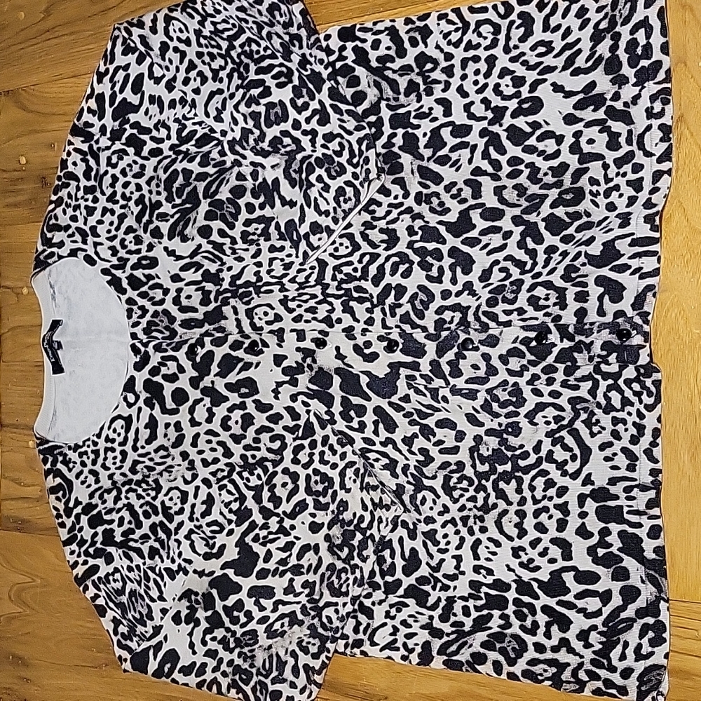 Women's 2X Evan Picone cheetah print silk/rayon/cotton blend cardigan